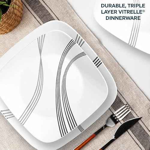 Corelle Urban Arc 16pc, Service for 4, Dinnerware Set, 8 Plates Bowls, Chip & Break Resistant, Dinner and Corelleware White
