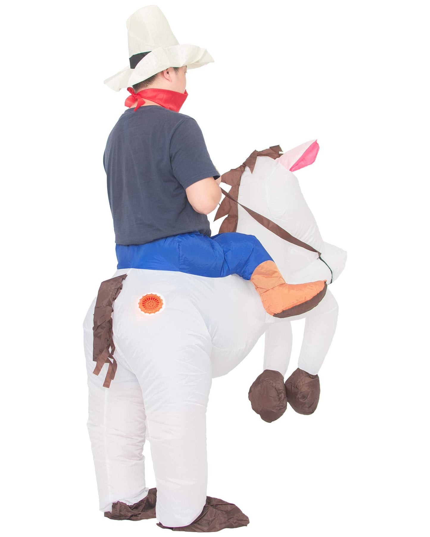 JYZCOS Inflatable Cowboy Costume Western Horse Fancy Dress for Men Women Halloween Party Suit (Adult White)