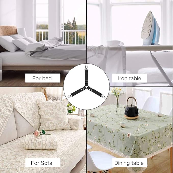 Foloda Sheet Holders, 8 pcs Adjustable Bed Sheet Straps, Fitted Sheet Holder Clips Fasteners Suspenders Gripper Locker Scrunchie for Bed Mattress Corners, Keep Sheet Firm Tight
