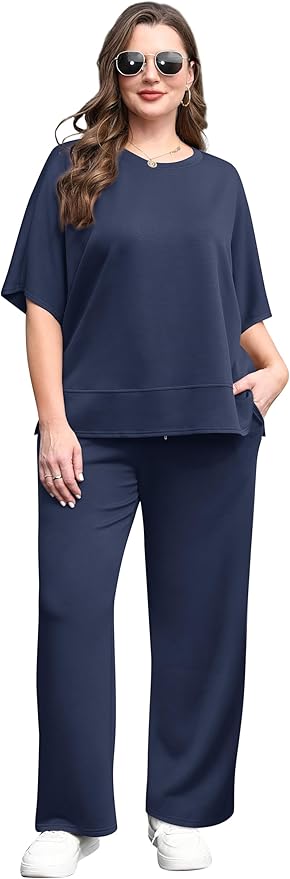 XIEERDUO Women's Side Slit Lounge Sets 2 Piece Travel Outfits Airport Tracksuit Oversized Wide Leg Loungewear S-3XL