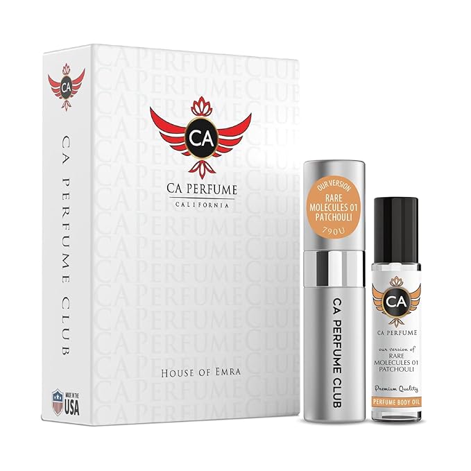 CA Perfume Duo Impression of Rare Molecules 01 Patchouli For Women And Men Perfume Layering Set Long Lasting Travel Size EDP + Body Oil Roll-On Bottle 0.27 Fl Oz+0.33 Fl Oz
