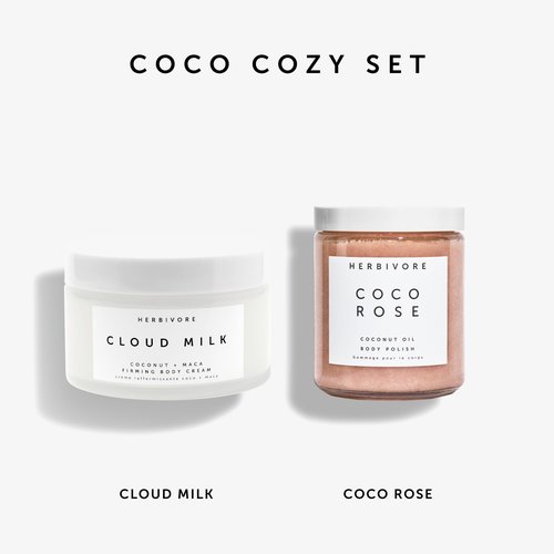 HERBIVORE The Coco Cozy Set | Coco Rose Coconut Oil Body Polish & Cloud Milk Coconut + Maca Firming Body Cream, Plant Based, Vegan