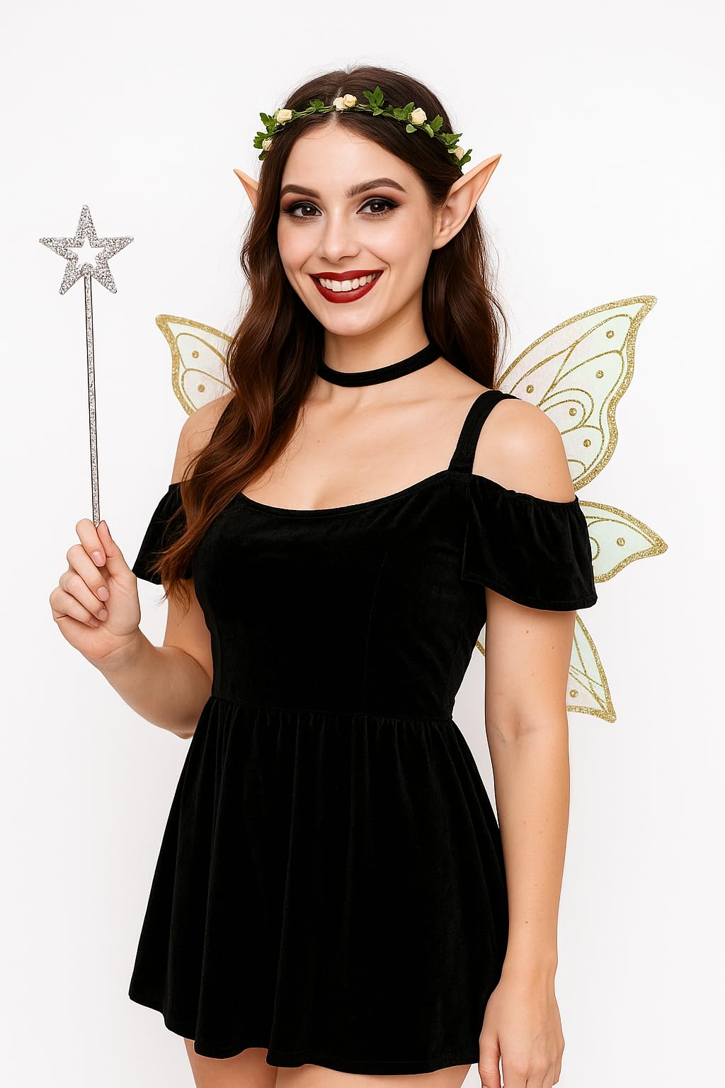 caretoto Gold Fairy Wings for Adults Dress Up Sparkling Sheer Butterfly Halloween Costume Angel Wings for Women Girls1