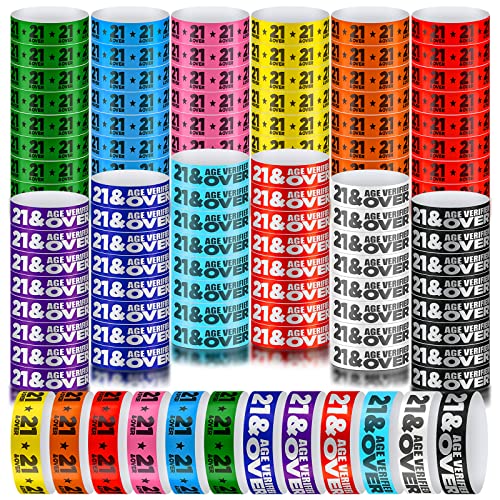 Teling 1200 Pcs Over 21 Paper Wristbands Events Wristbands Colored Waterproof Paper Bracelets Lightweight Wrist Bands Iden...