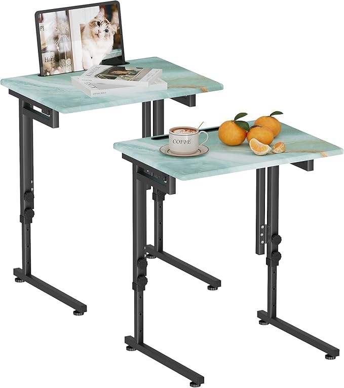 Fleecy day Folding TV Tray Table,Adjustable TV Dinner Table with Sturdy MDF Top,Eating Trays for Living Room with No Assembly Required (Sea Blue,2Pcs)