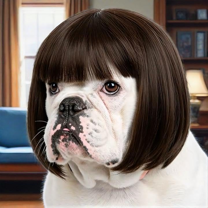 Funny Dog Wig for Small Medium Large Dogs with Free Head Flower, Trimmable Pet Costume Cat Cosplay Decoration for Halloween, Christmas, Parties