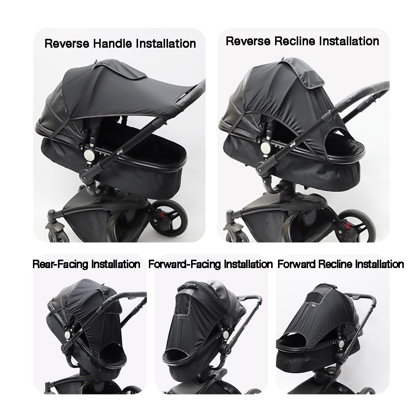 PandaEar Universal Stroller Sun Shade Cover for Baby Bassinet | Blackout UV Protection Canopy with Mesh Window | Windproof...