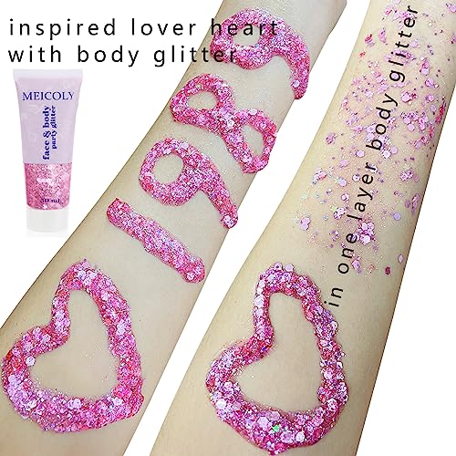MEICOLY Pink Face Body Glitter,Holographic Sparkly Hair Glitter,Pink Accessories for Spirit Week,Singer Concerts Lover Hea...