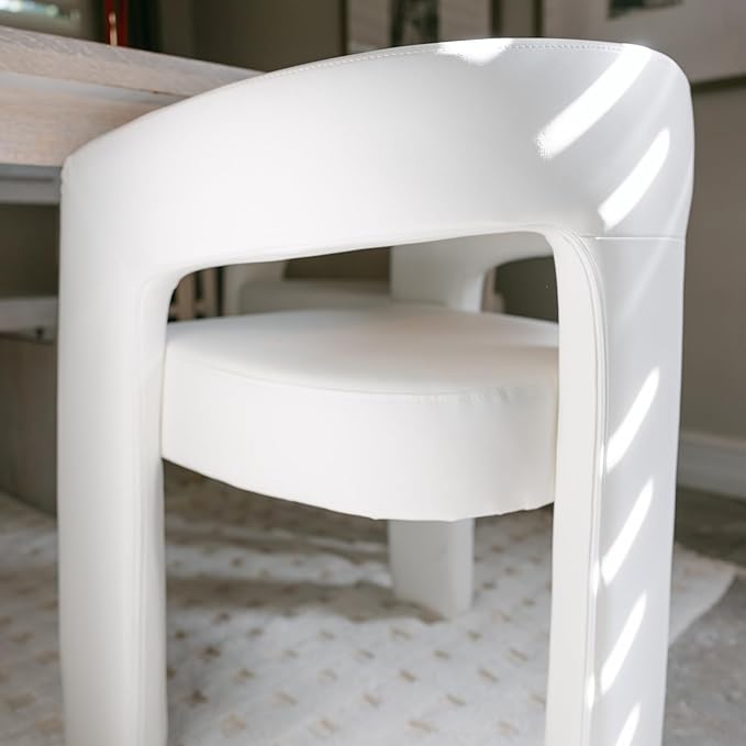 DAYALANE Modern Barrel Dining Chairs Set of 4, Upholstered Leatherette Dining Room & Kitchen Chair with Curved Back, Comfy Accent Side Reading Armchair for Living Room Bedroom Kitchen Office, White