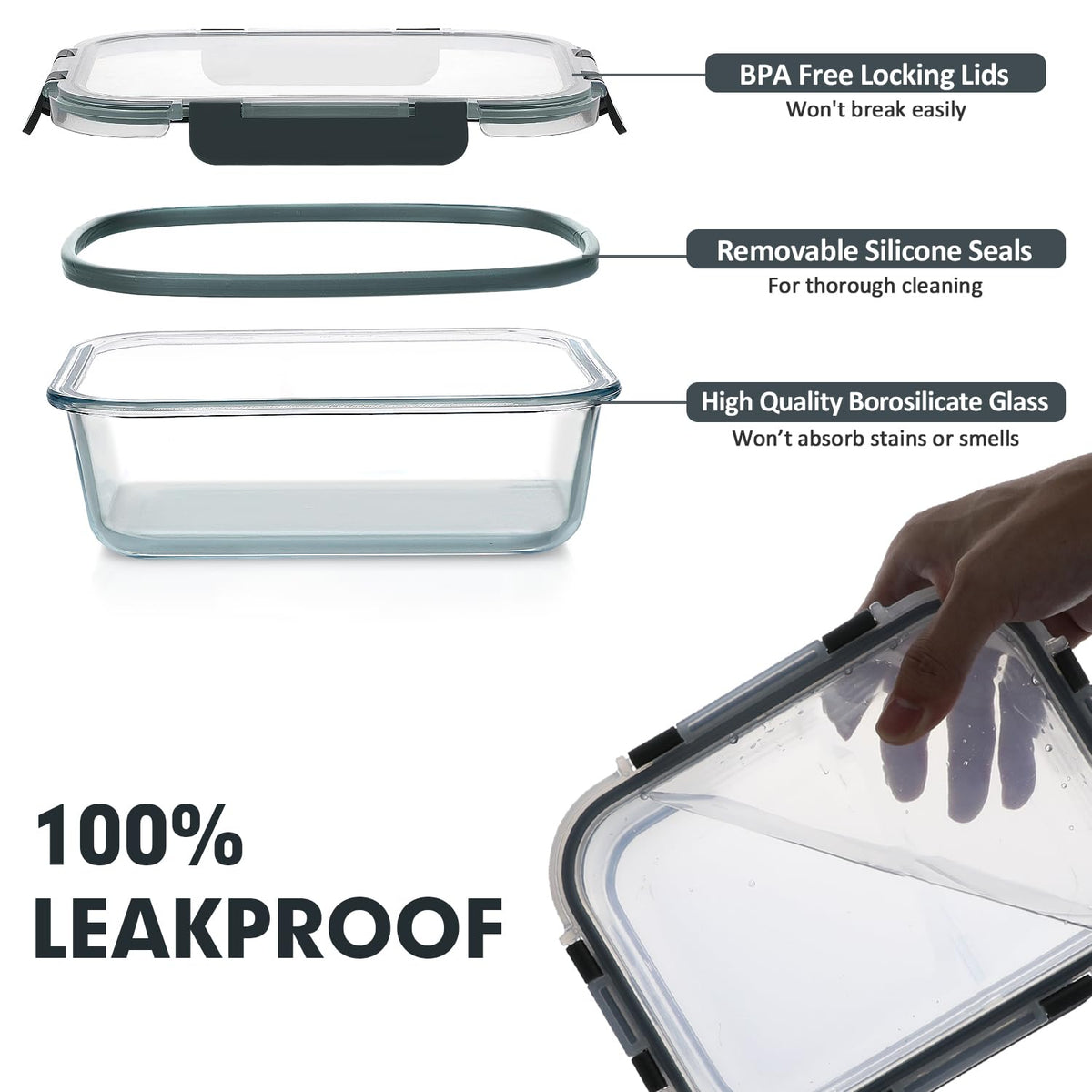 VERONES 30 Pieces Glass Meal Prep Containers Set, Stackable Glass Food Storage Containers with Lids-Airtight Glass Lunch Containers，for Microwave, Oven, Freezer & Dishwasher,Grey
