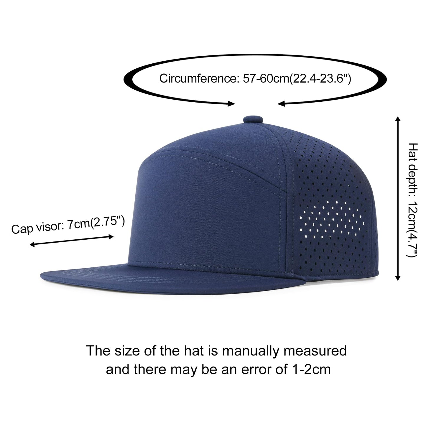 FEINION Men Flat Brim Adjustable Performance Hat Snapback Laser Perforated Baseball Cap (Navy)