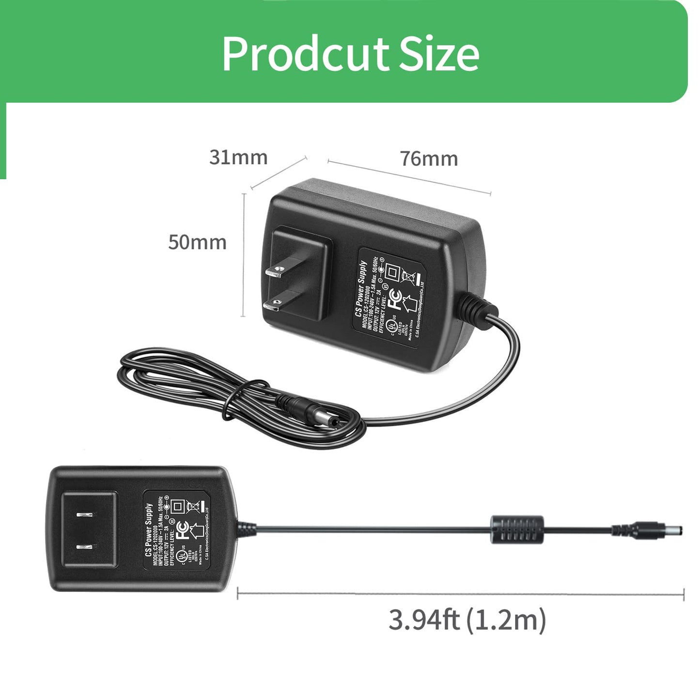 [Ul Certified] 2-Pack 12V 2A Power Supply Adapter, 5.5Mm X 2.1Mm Plug, Ac To Dc Adapter For Ip Camera, Dvr, Nvr, Led Ir, Router