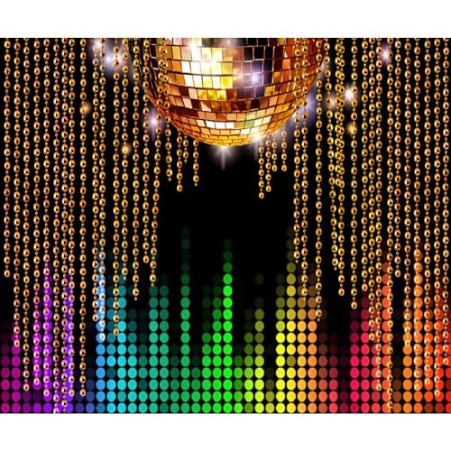 Lexfvpoo Disco Backdrop 10x8ft Golden Glitter Disco Ball Photo Background for Photography 70s 80s 90s Theme Party Decorati...