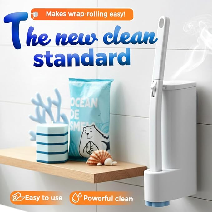 Disposable Toilet Cleaning System, 15.7'' Extended Handle Toilet Bowl Cleaner Wand, Wall Mounted Toilets Brush Holder & Refills Set, Toilets Cleaning Tool for Bathroom (14, Ocean)