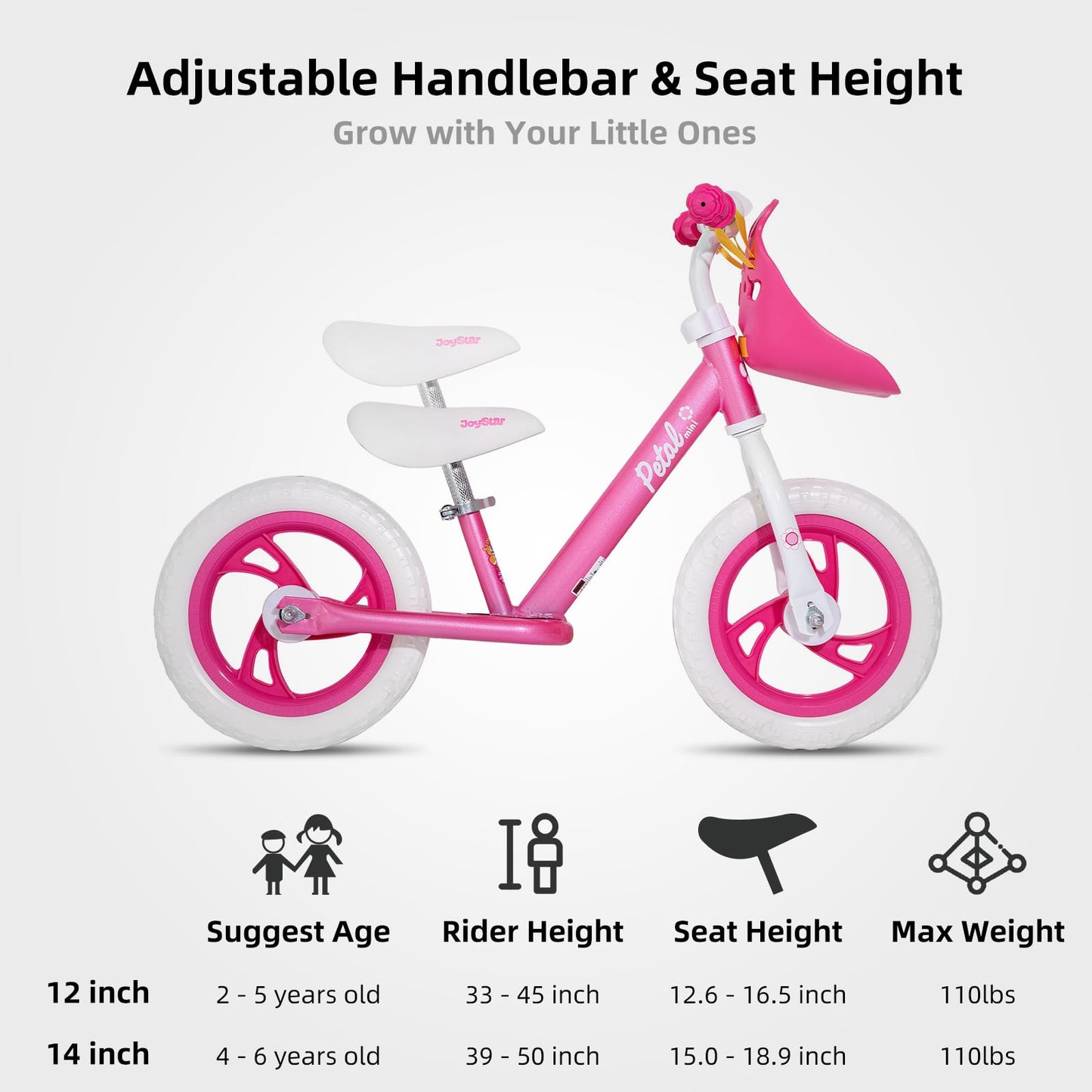 JOYSTAR 14 Inch Balance Bike for Boys Girls 18months-5 Years Old Push Bicycle Toddler Balance Bikes 14" Gift Bike for Boys Girls Pink