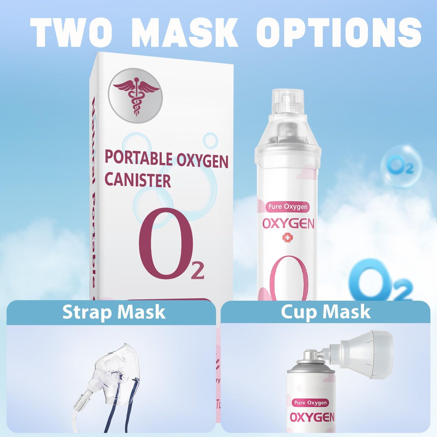Extra Tall 99.5% Oxygen Canisters with Facemask & Rebreather Mask with Tubing – Portable Oxygen Support for Travel, Activity & Daily Use, 2 Pack