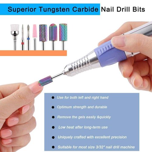 Makartt Geneviere Electric Nail Drill Machine with Tungsten Carbide Nail Drill Bits 7Pcs Bundle