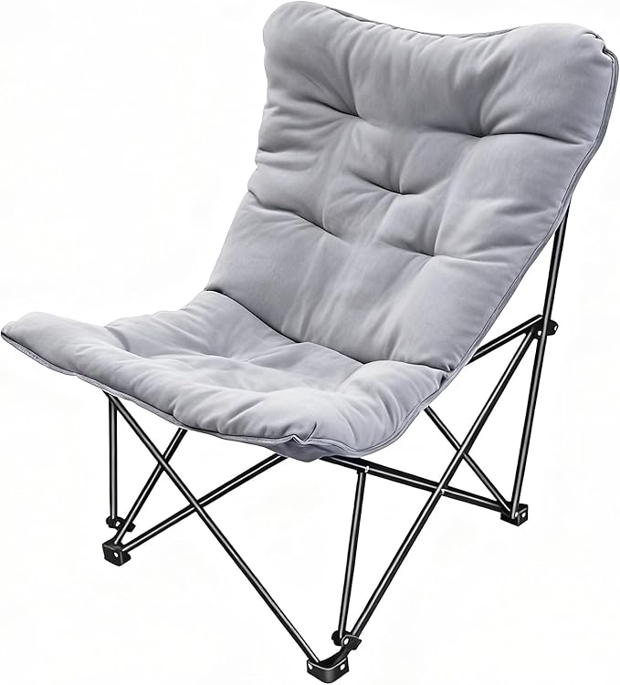 WTVIDAS Oversized Padded Camping Chair with High Back Heavy Duty Folding Comfy Chair Butterfly Chair for Adults Lawn Patio Outdoor