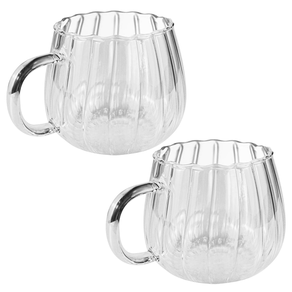 LNQ LUNIQI 2Pcs Glass Cups With Handle Pumpkin Shaped Transparent Coffee Cups 350ml Drinking Cups Clear Glass Water Cups for Home School Office Table Centerpieces Housewarming Holiday Party Present