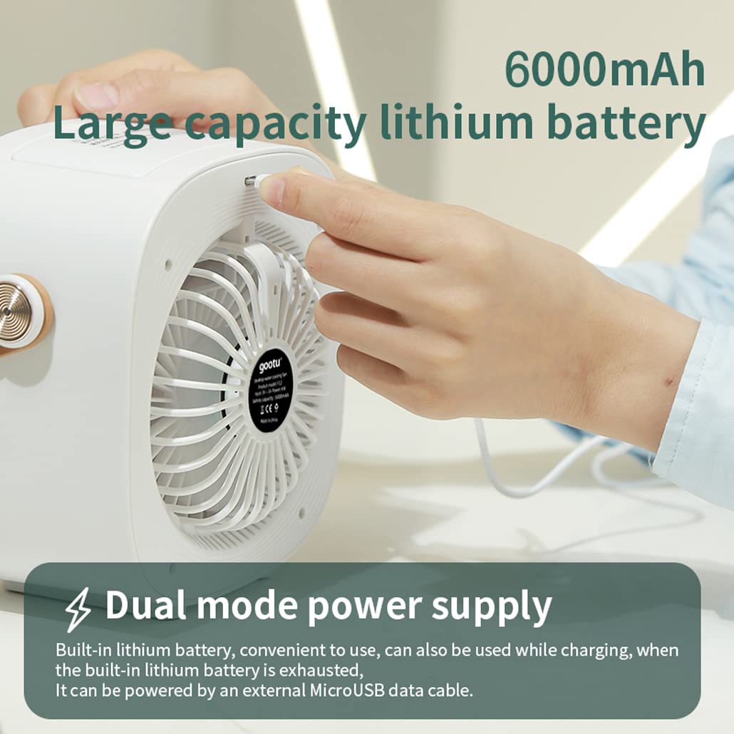 Portable Air Conditioners Rechargeable 6000mAh,Mini Air Conditioner,USB Small Personal AC Unit,3-Speed Quiet Evaporative Air Cooler Units for Room/Bedroom/Office/Rooms/Travel/Tent/Indoor/Outdoor-White