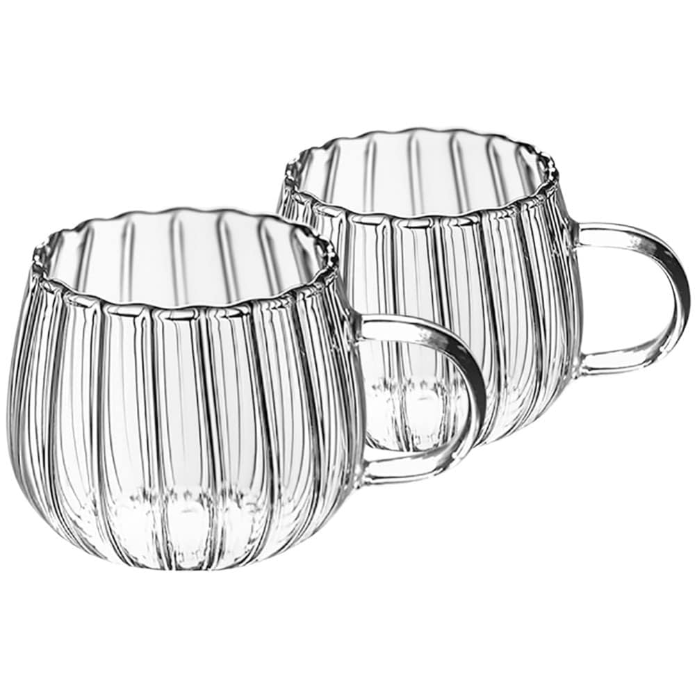 RQPQBO Clear Classic Glass Halloween Cups with Handle 12 Oz- Heat-Resistant Cute Pumpkin Coffee Mugs for Home, Office, Party Drinking Cups Microwave Safe (2Pcs)