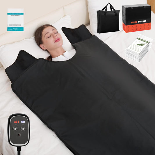Cransidium Infrared Sauna Blanket for Home: Large Portable Design for Full Body Detox & Relaxation - Far Infrared Heating Adjustable 86-167℉ & 30-60 Min Timer 71 x 35.5Inch Skin-Friendly PVC Leather