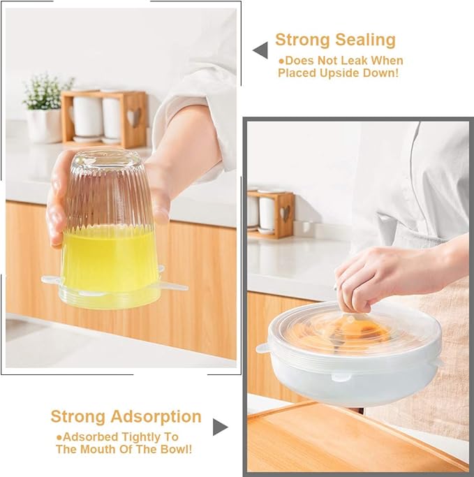 4 Pack Same Size Silicone Stretch Lids, Thicker Reusable Sturdy Silicone Container Cover, Expandable Food Storage Covers, Dishwasher and Freezer Safe, 9.84in(25cm)