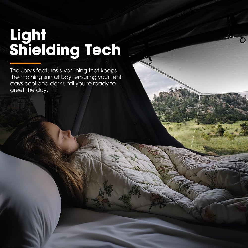 Sanhima Rooftop Tent Hard Shell - Jervis Overland Aluminium ABS Roof Top Tent w/Stargaze Window & LED Strip Light for Car SUV Truck Camping, 2-3 People (Army Green)