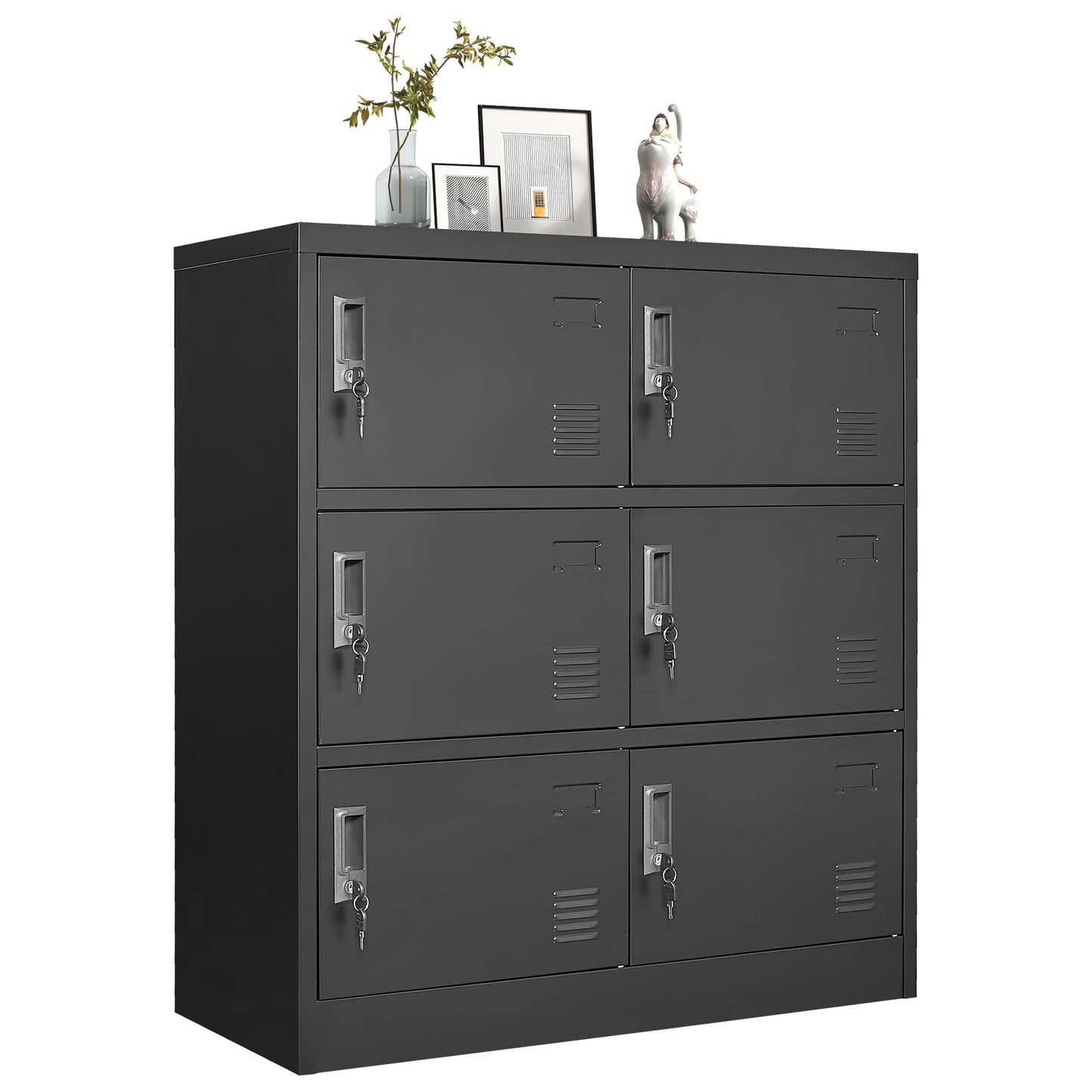 IKIMI Metal Lockers for Employees, Office Storage Locker with 6 Doors, Black, 35.43" W x 15.75" D x 39.37" H, Steel Staff Locker Storage Cabinet for Gym, Home, School, Garage, Assembly Required