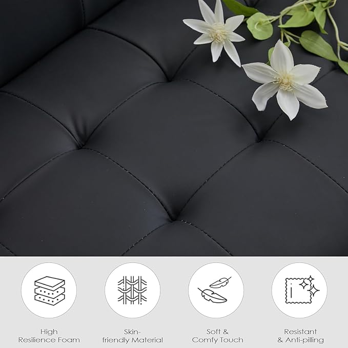 TYBOATLE Sofa Couch 62" W Loveseat w/ 2 USB Charger Ports & 2 Cupholders, Mid-Century Modern Black Faux Leather Tufted Small Love Seat Couches for Office,Compact Living Room,Bedroom,Apartment,Dorm