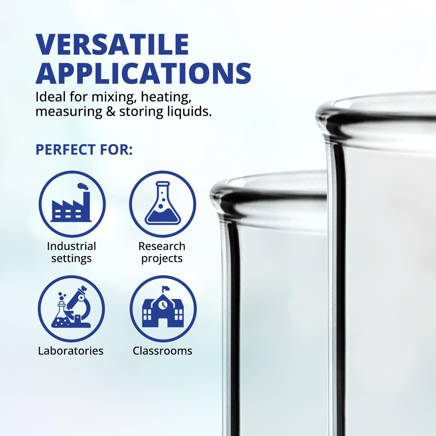 United Scientific™ (1,000mL) 1 Liter Beaker - Low Form Griffin, Double Scale Graduation Chemistry Glassware, 3.3 Borosilicate Glass Beaker with Pour Spout, Beaded Rim and Autoclavable, 1 Each