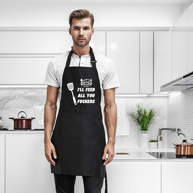 Funny Aprons for Men, Adjustable Mens apron for Grilling BBQ Cooking Grill Kitchen Chef, Birthday Gifts for Men Him