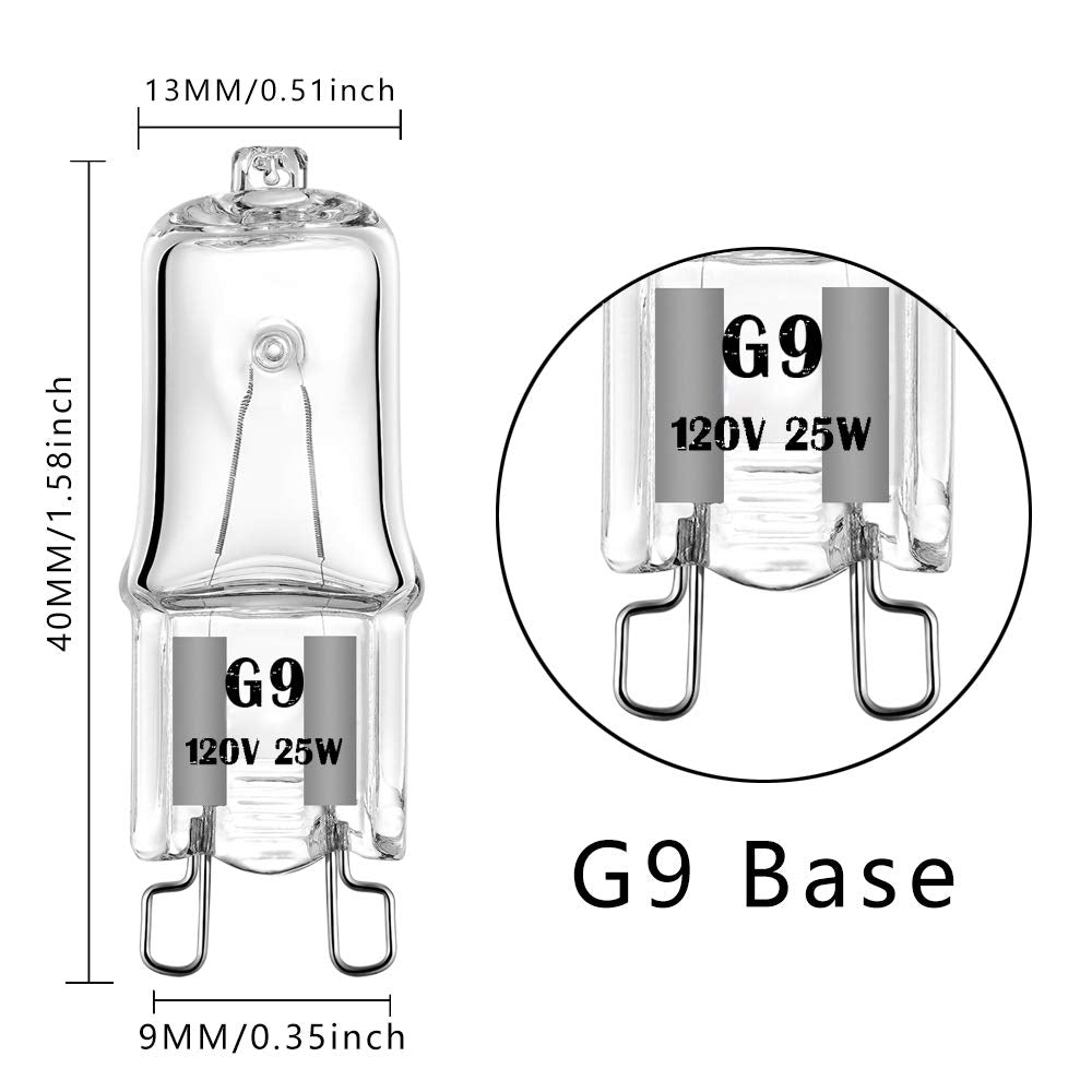 YBEK G9 Halogen Bulb 120V 25W T4 Type 2 Pin Base, Replacement for Range Hood Lights, Bathroom Light Bulbs, Microwave Ovens Candle Warmer Light Bulbs, Wax melt Bulbs Dimmable Warm White (6 Pack)