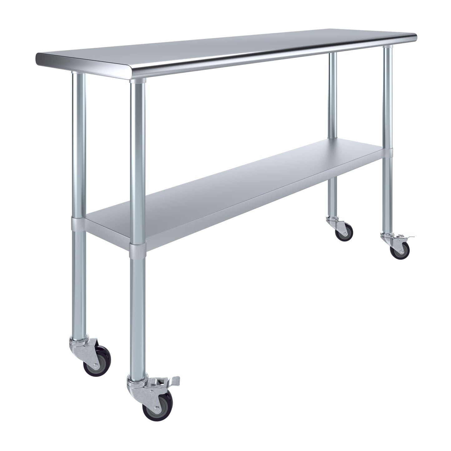 AmGood 18 in. x 60 in. Stainless Steel Work Table with Wheels | Metal Kitchen Food Prep Table | NSF
