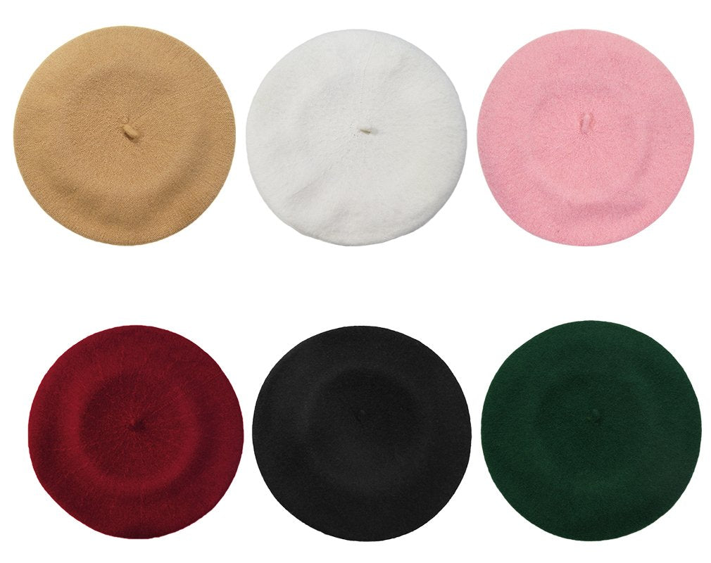AIYUE Women Men Warm Beanie Hat Solid Color Wool French Beret Artist Painter Fancy Dress Costumes Pink 10.6 in