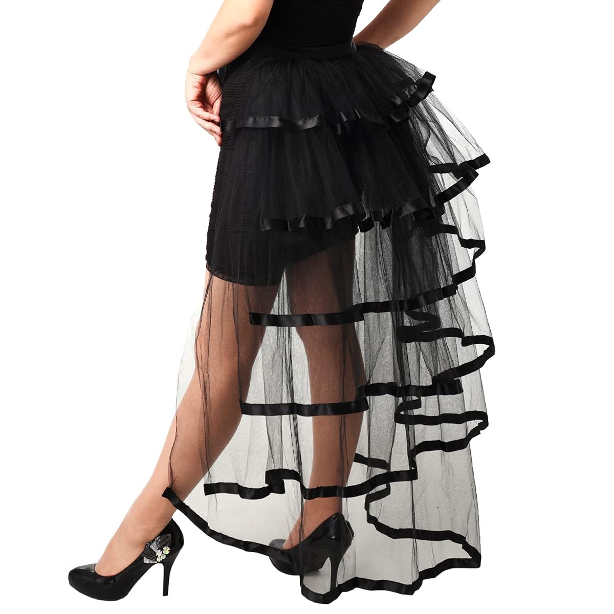 GRACEART Victorian Steampunk Bustle Skirt 6 Layered Tie-on Belt Tulle Tutu Overskirt A-black