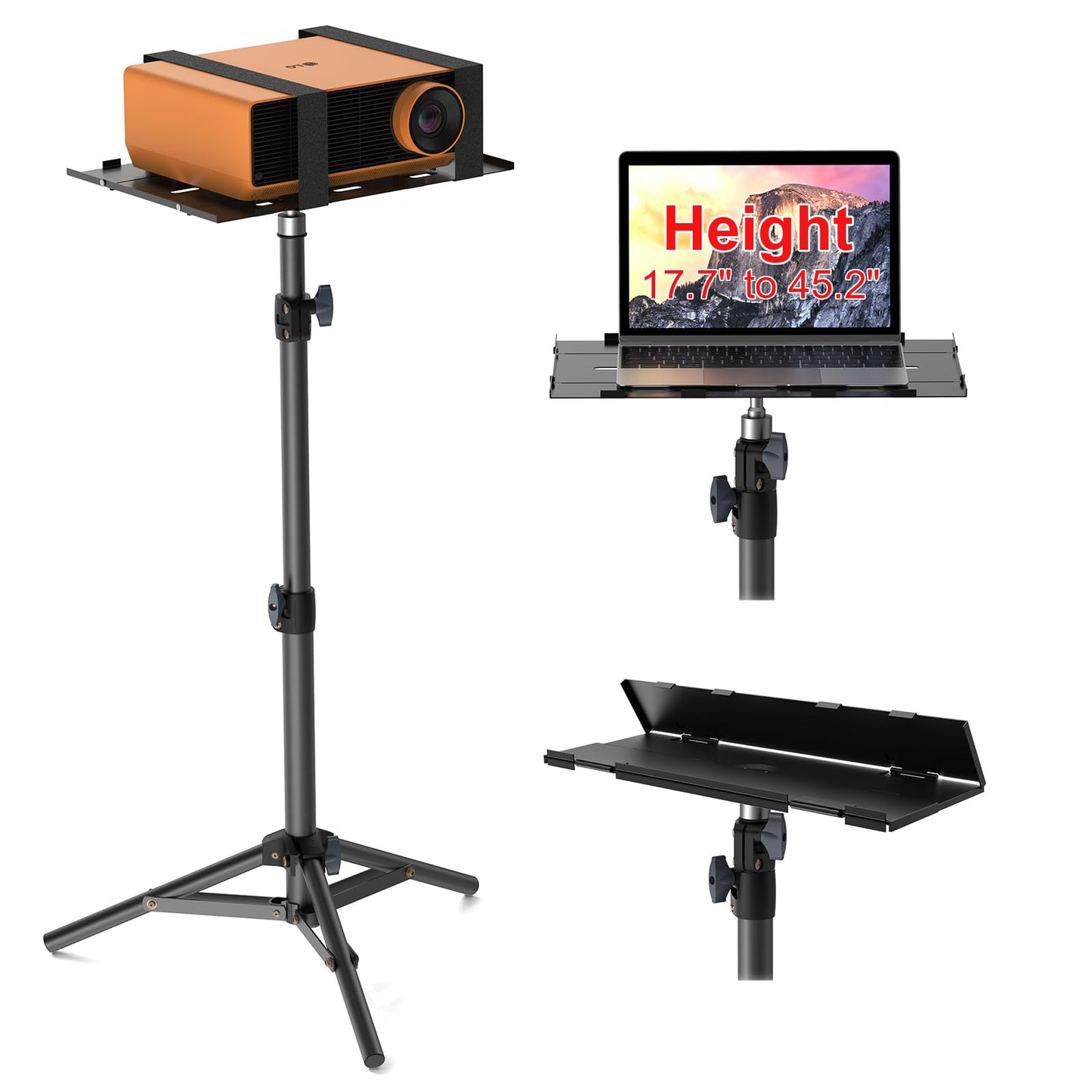 LEORFI Projector Stand Tripod, Laptop Tripod Stand, Foldable Portable Projector Floor Mount, Height Adjustable from 17.7" to 45.2", with Folding Plate, Capacity 22lb, for Outdoor Movies, Home, Office