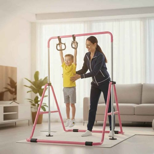 Crystal Stone Steel Gymnastics Bar Sturdy Material Foldable & Expandable for Girls & Kids Adjustable Height Knob at Home Folding,Outdoor,Horizontal Bar with Rings
