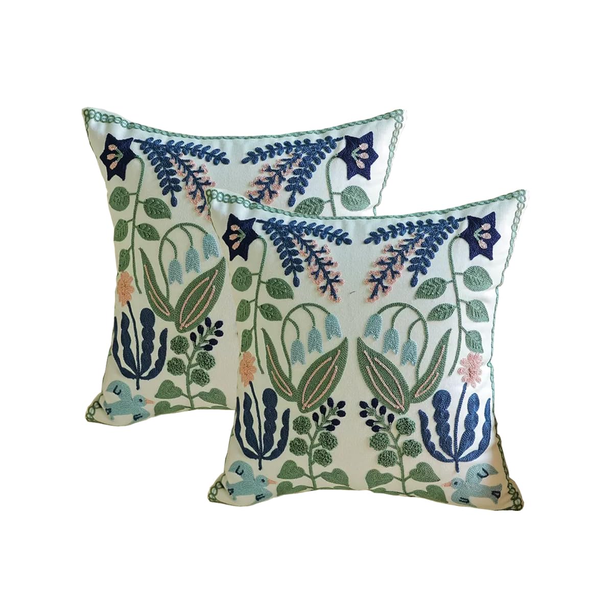 YIcabinet Pillow Covers Set of 2, Embroidered Branch Pattern Throw Pillow Cover,Square Cotton Cushion,Pillow Case for Sofa Bedroom Couch,18"x18"