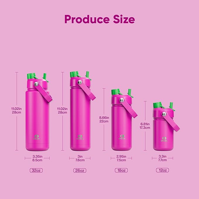 ENCOOL Kids Insulated Water Bottle with Straw - 12oz Stainless Steel Water Bottle with Dual Spouts, Leak-Proof, BPA-Free, Double Wall Vacuum Keeps Cold for 24 Hours for Sports, Travel (Knockout Pink)