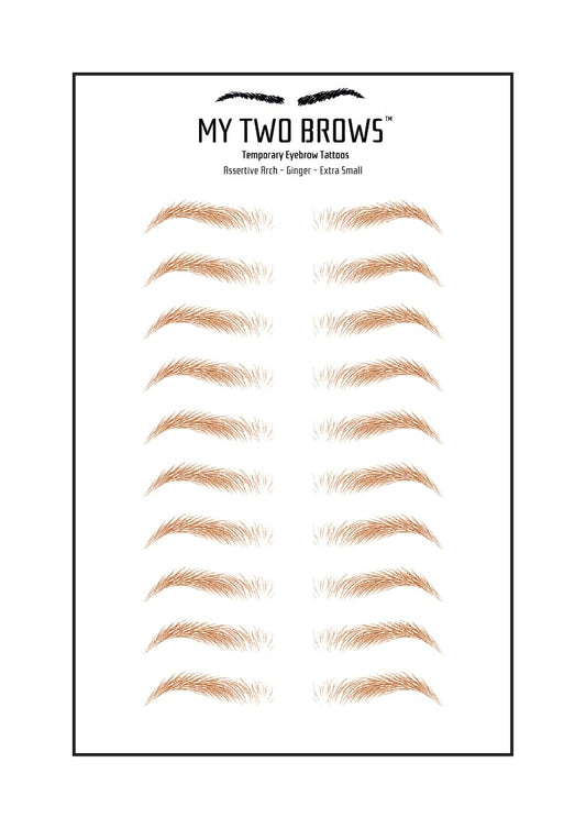 (10 pairs) Ginger Temporary Eyebrow Tattoo - Extra Small Size - Waterproof & Smudgeproof - Assertive Arch Style Eyebrow Stickers - Sheet Lasts up to 30 Days - Won't Work on Existing Brows