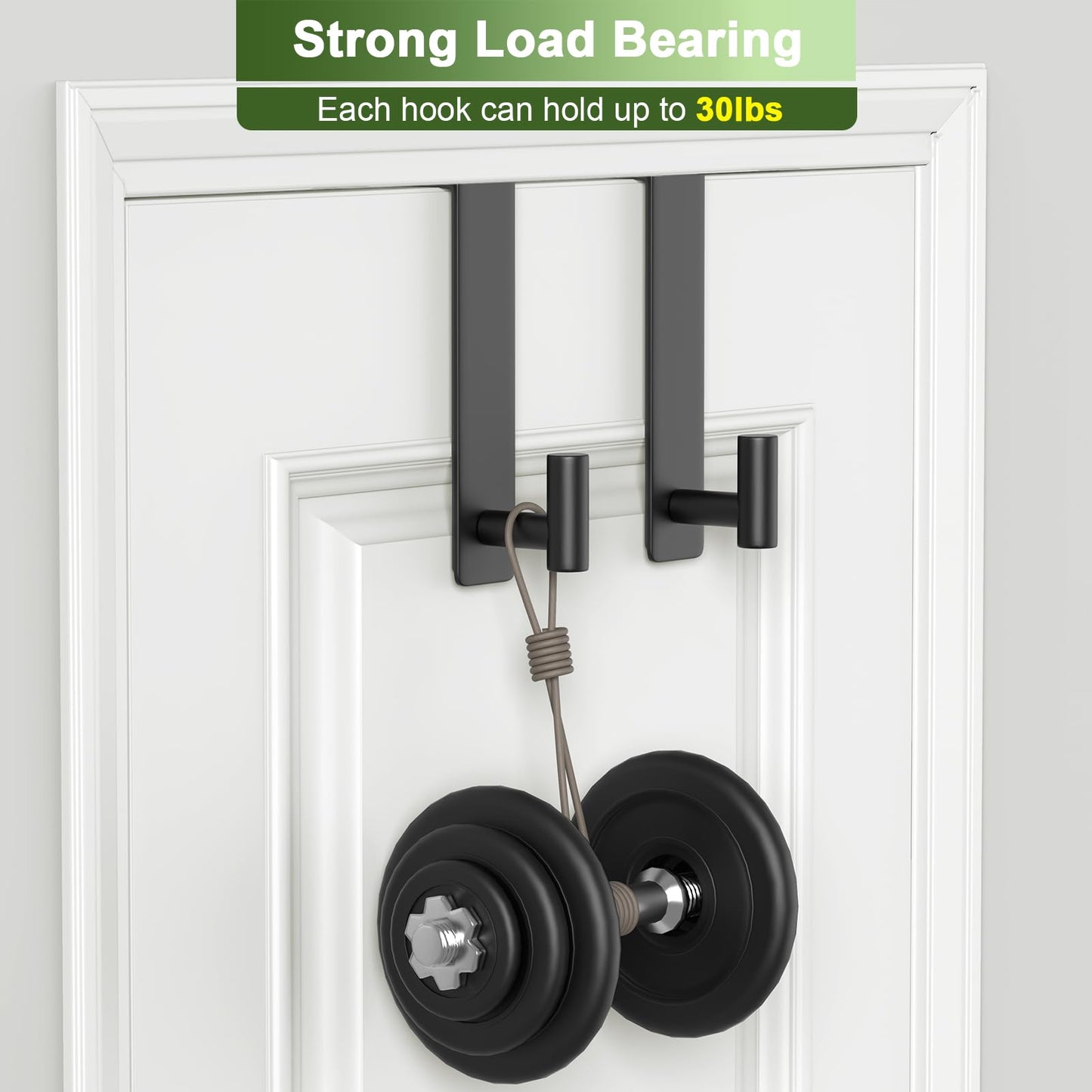 VINHOLD Heavy Duty Stainless Steel Over-Door Hook for Coats, Totes, Towels – Easy Install Door Hooks with Non-Slip Pads for Bedroom Bathroom Entryway Office (Black, 2 Pack, Fits 1-3/4" Thick Door)