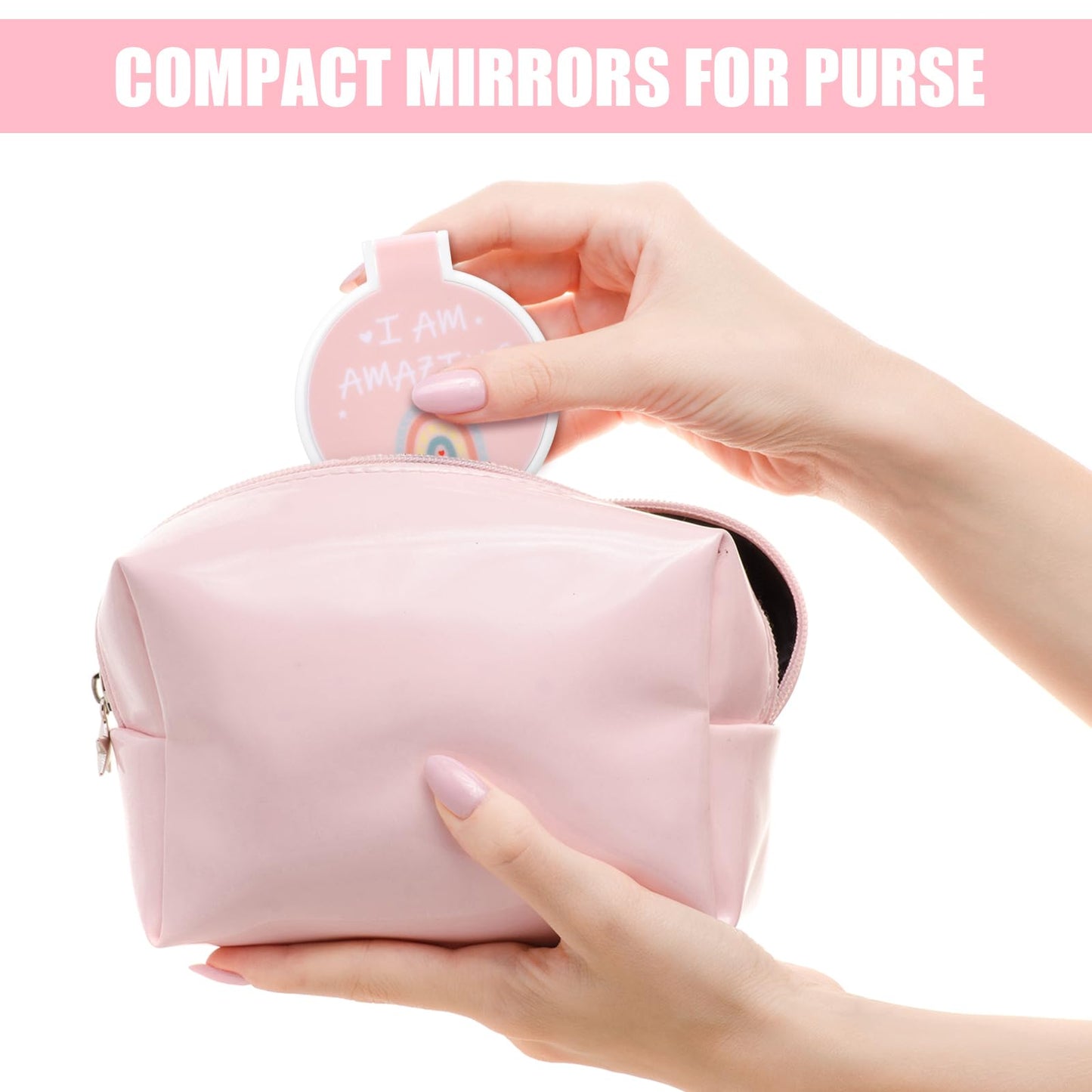Geetery 24 Pcs Inspirational Compact Mirror Bulk Back to School Gifts Round Folding Boho Mini Pocket Rainbow Mirror for Women Po