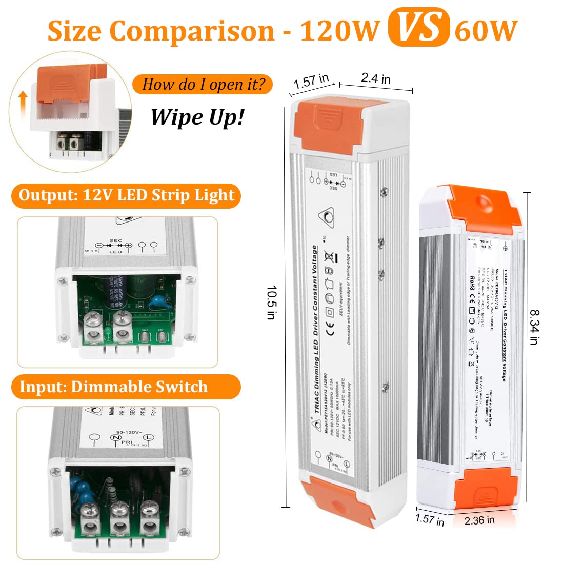 LEDMO Dimmable LED Driver 60W 12V DC Quiet Operation Universal Regulated 12V Transformer Input/Output Isolation Protection LED Power Supply for Christmas Strip Light 4 Pack