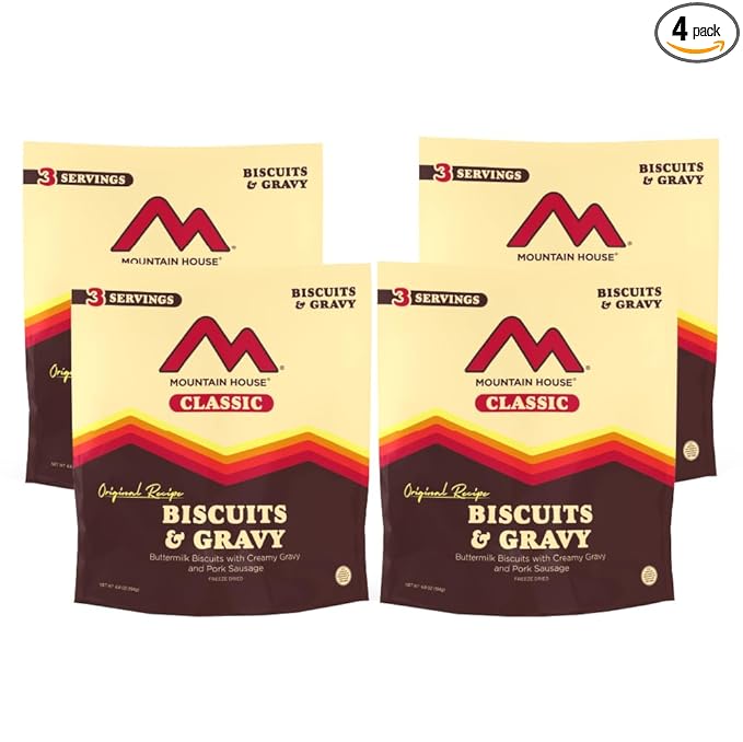 Mountain House Classic Biscuits & Gravy Freeze-Dried Food for Camping, 12 Servings, 30-Year Shelf-Life