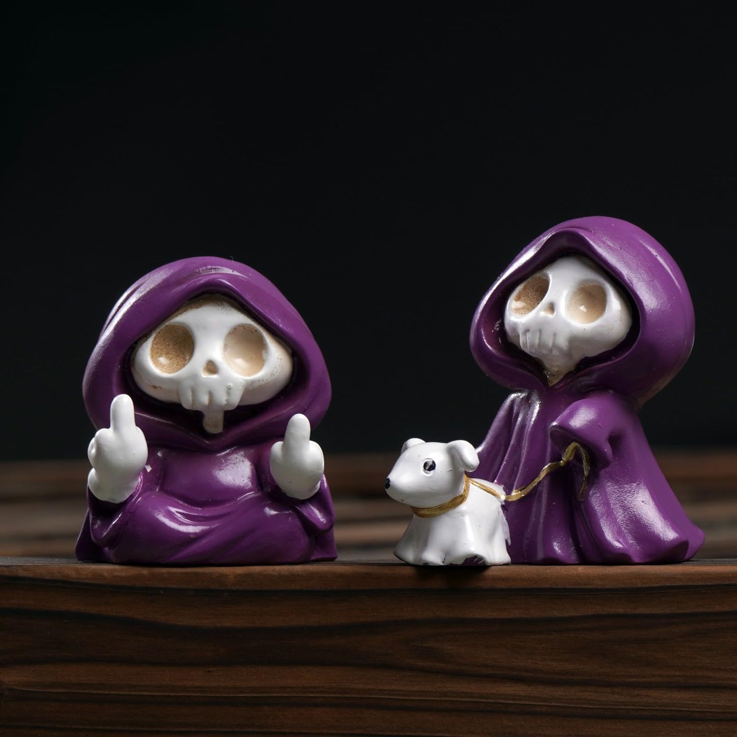 Daisylily Adorable Skull Grim Reaper Statue with Walking Dog Ghost Statue Figurine, Halloween Home Tabletop Decoration - Walking Dog