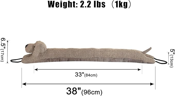 Marwood Under Door Draft Stopper Decorative Wind Stopper 38 inch for Door & Window, Weighted Animal Air Draft Stopper Snake Noise Blocker for Bottom of Door with Hanging Loops -Brown Dog