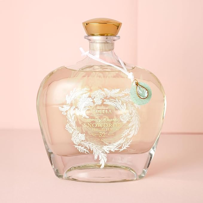Lollia Snowdrop Bubble Bath, 22 fl oz, 650 ml, Winterberry & Cashmere Fragrance, Luxury Hydrating Women's Bubbling Bath Soap, Delicate & Relaxing Scented Skin Care