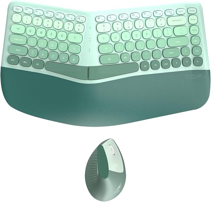 TISHLED Ergonomic Wireless Keyboard and Mouse Combo with Wrist Rest, Curved Split Keys Clicky 84-Key Membrane Keyboard 6-K...