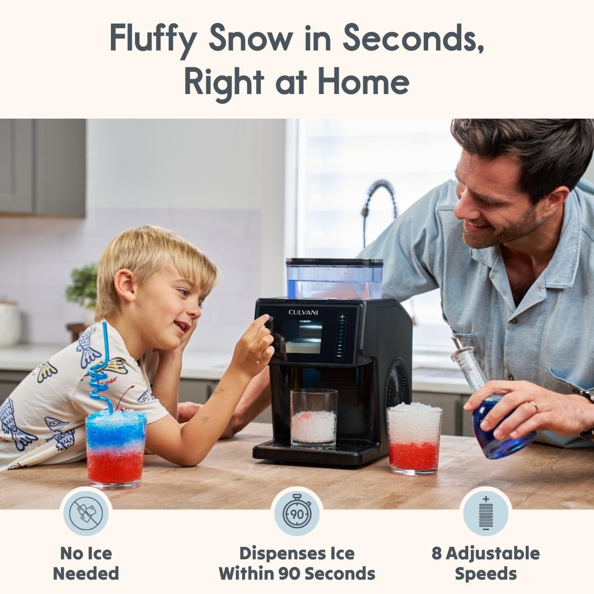 Shaved Ice Machine, Culvani Snowlux Snow Cone Maker — No Ice Cubes Needed, 8 Speeds, Self-Cleaning, 44 lbs/Day Stainless Steel Roller, Countertop Frozen Drink & Slushy Maker, Bingsu Machine for Home